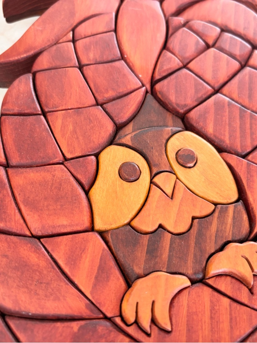 Handcrafted Intarsia Pineapple And Owl Wood Art Wall Plaque Vintage Kitschy - Picture 5 of 10